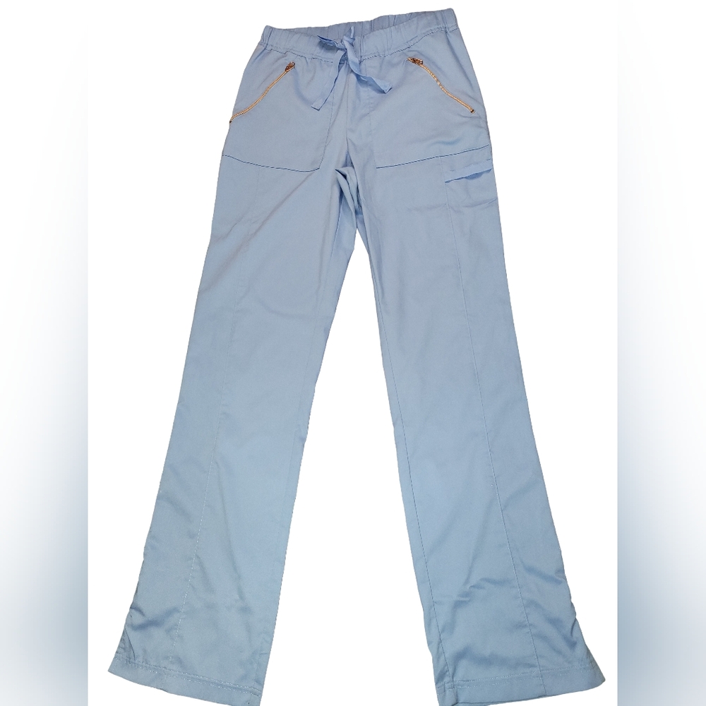 Landau Scrub Pants Elastic Drawstring Waist Zipper Side Pockets Ciel Blue TXS